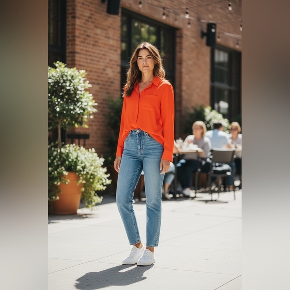 Massimo Tops - Massimo 🔥 beautiful red/orange color- button down dress blouse - Size Medium